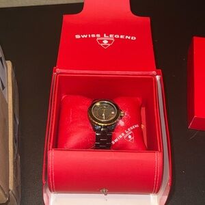 Swiss Legend Black and Gold Women’s Watch in Red Case
